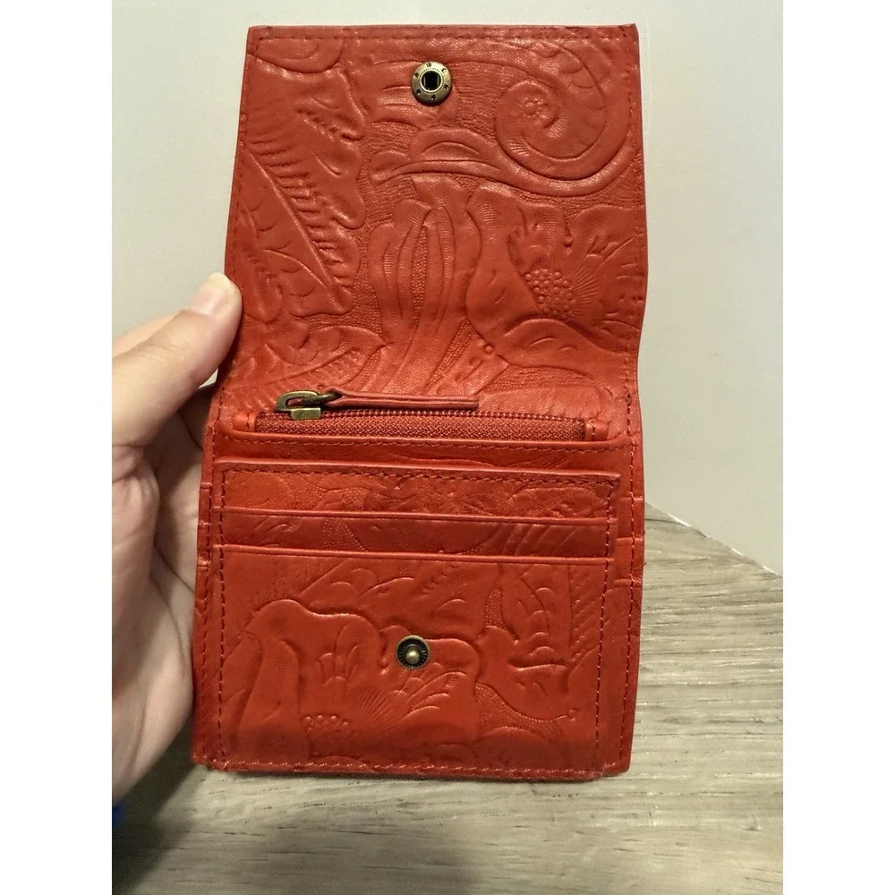 American Leather Co. Veronica Embossed Floral Tooled Leather Wallet Bifold